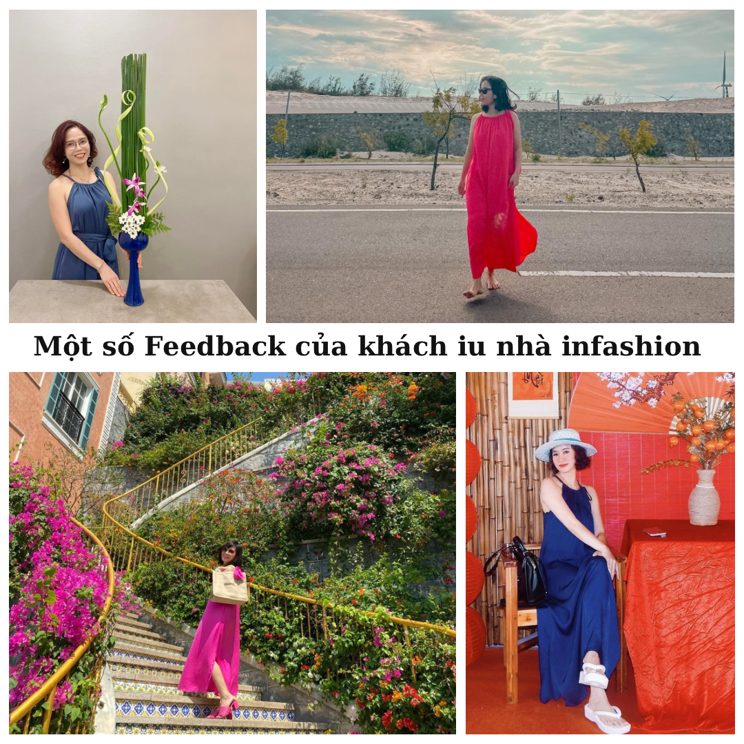 Đầm lụa suông cổ yếm kèm dây buộc eo
