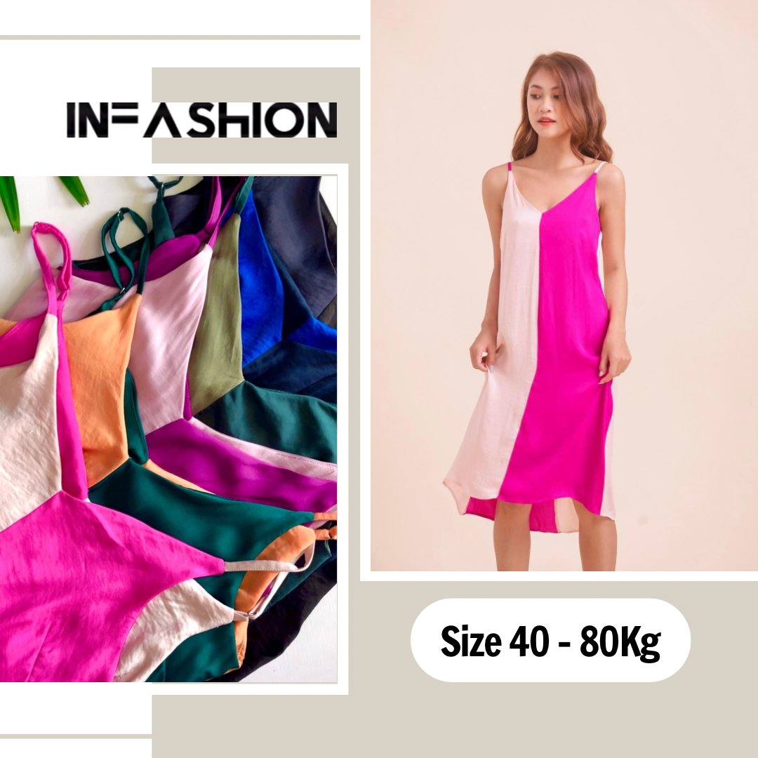 Đầm lụa 2 dây phối màu Infashion