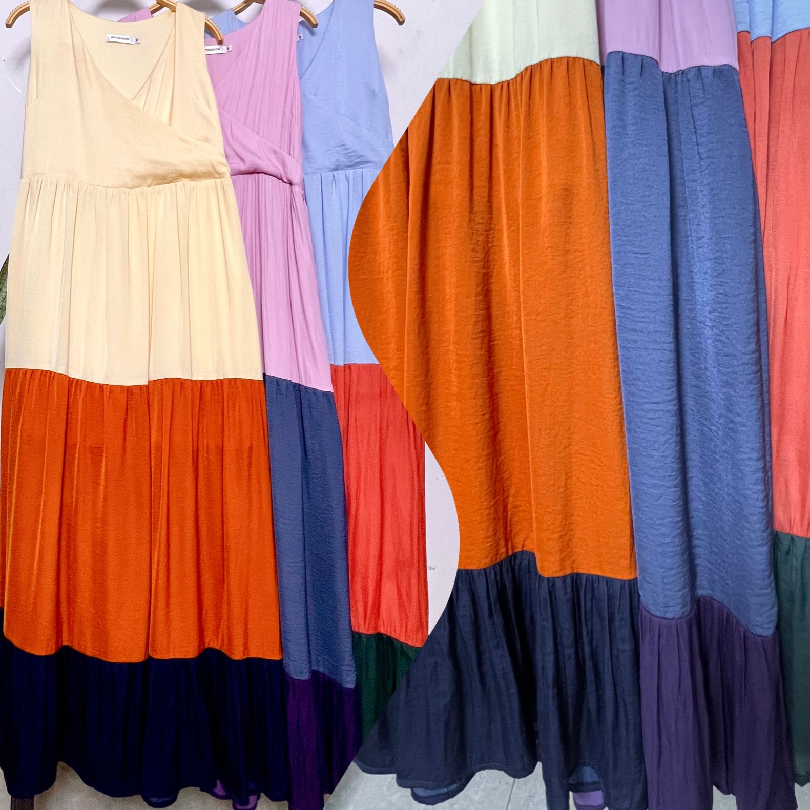Đầm lụa maxi 3 tầng dáng dài đi biển kèm dây buộc eo Infashion