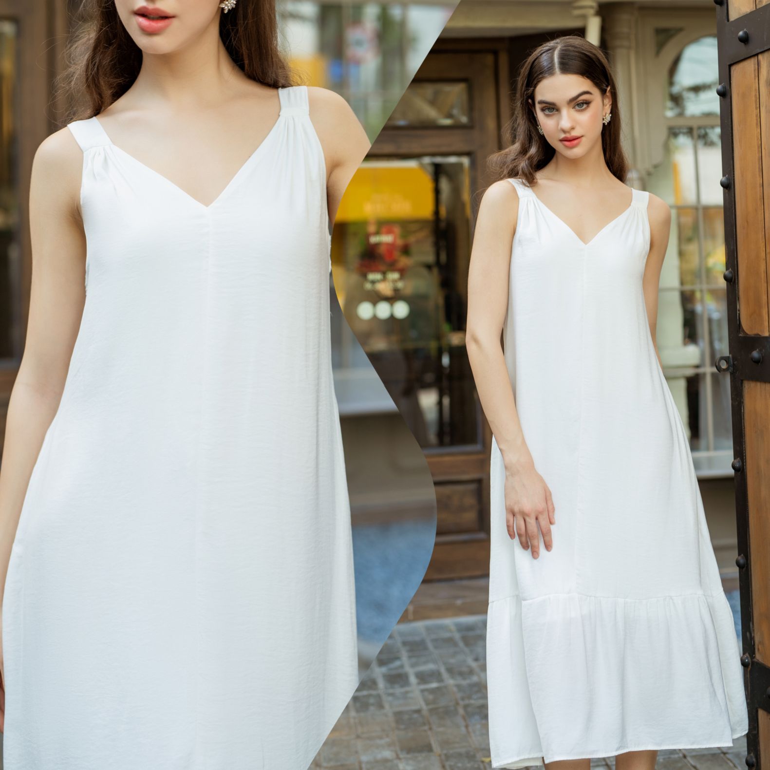 Đầm midi lụa đuôi cá dáng suông nơ lưng cách điệu Infashion