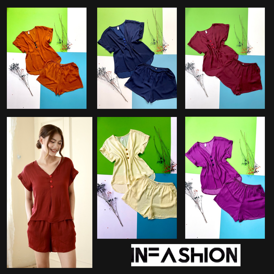 Đồ bộ đùi lụa mát tay liền mặc nhà InFASHION