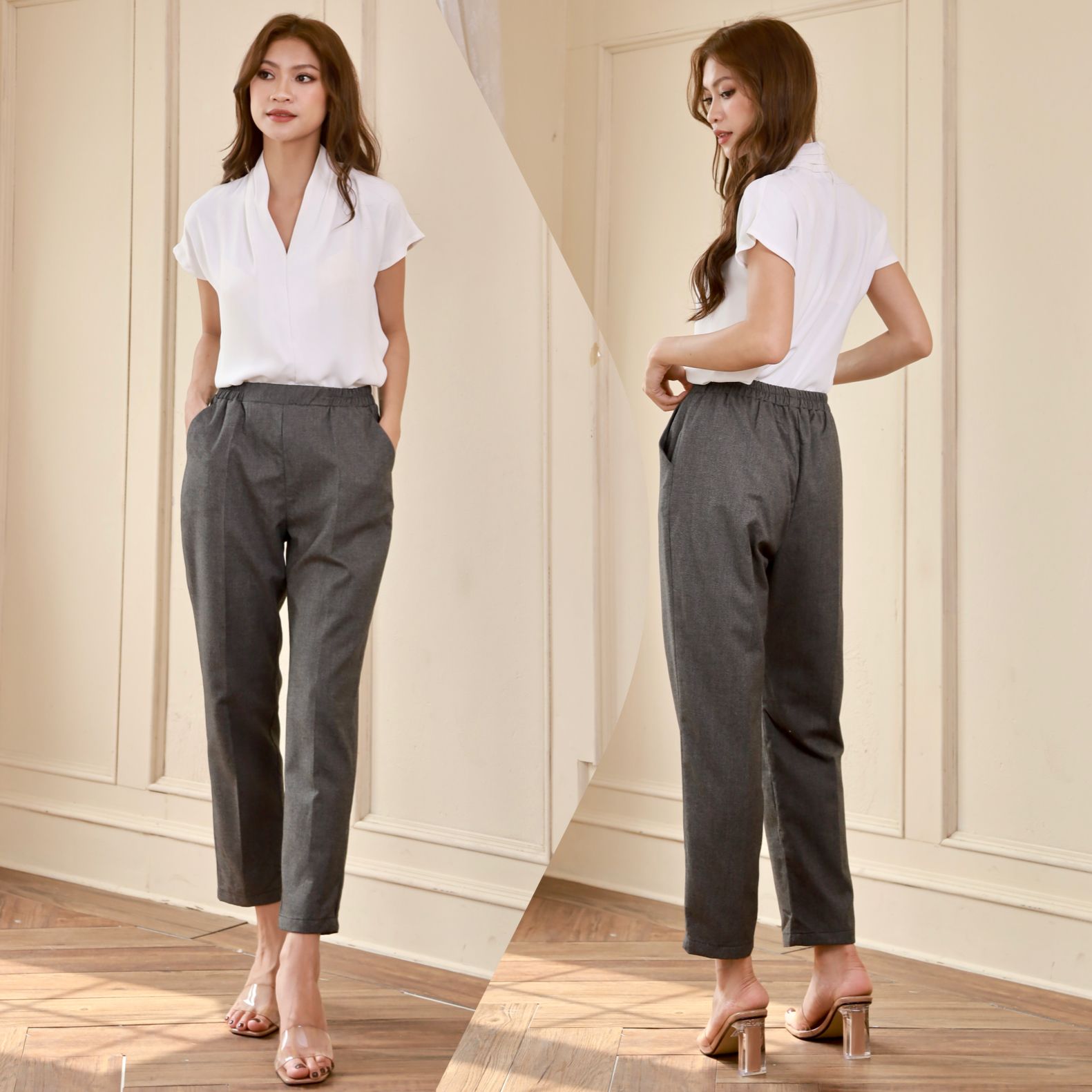 Áo lụa tay liền cổ xếp pli