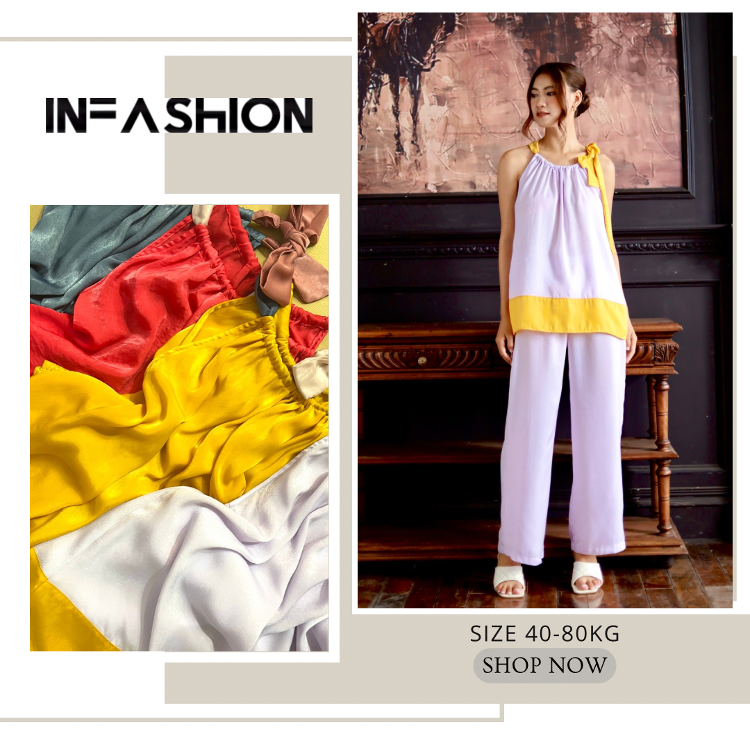 Set lụa culottes ống rộng cổ yếm đi chơi Infashion