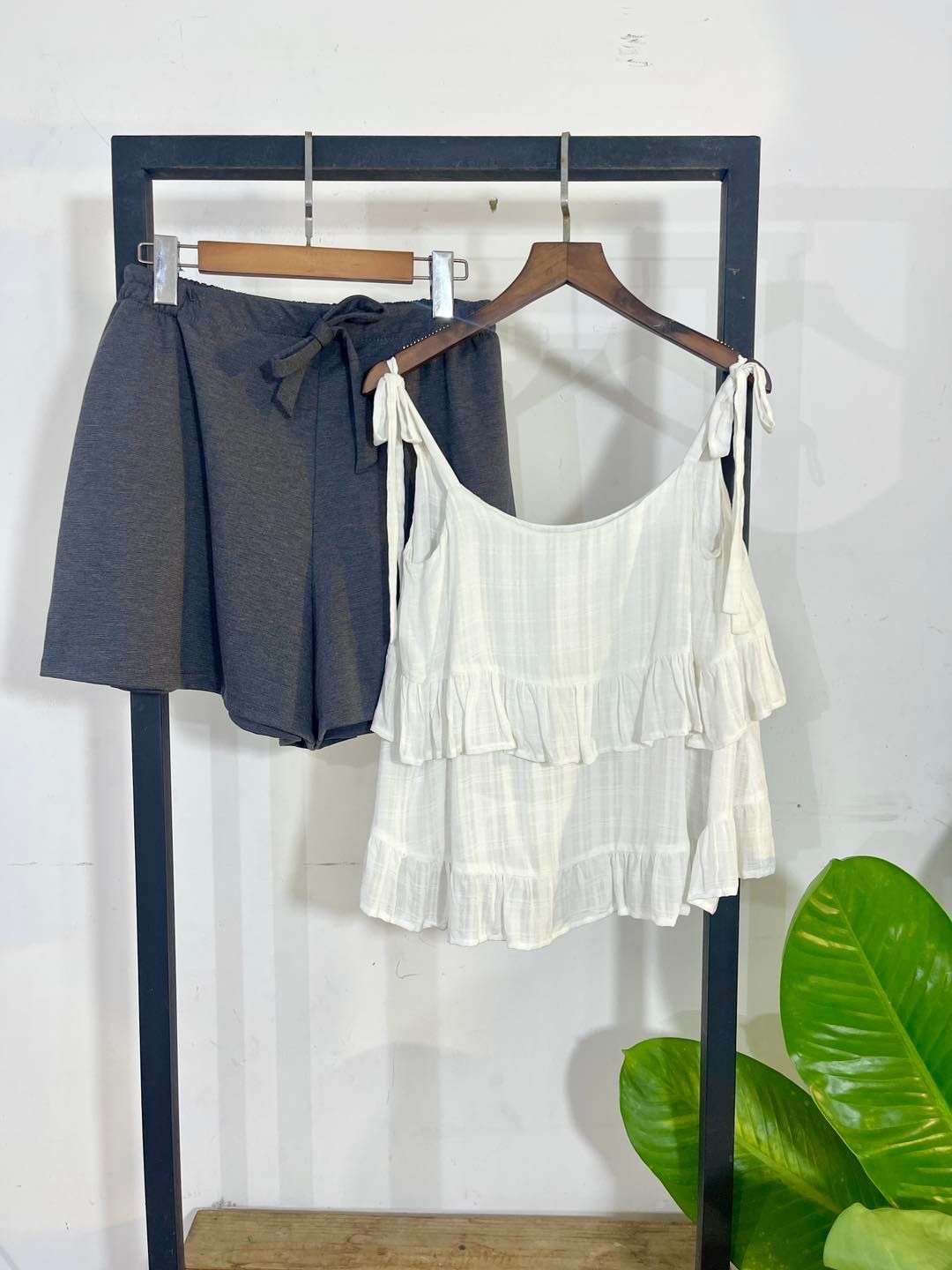 Áo dây thắt nơ 2 tầng bèo Cotton