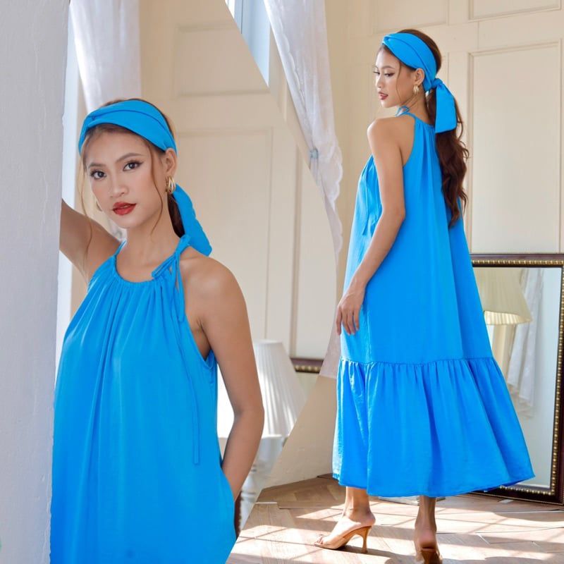 Đầm lụa maxi đi biển đuôi cá