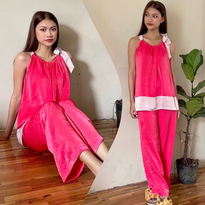 Set lụa culottes ống rộng cổ yếm đi chơi Infashion