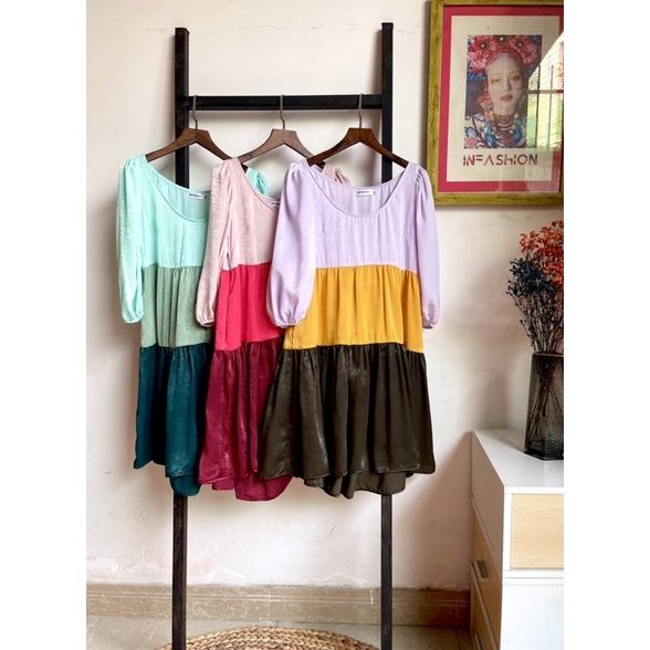Đầm babydoll 3 tầng màu Infashion