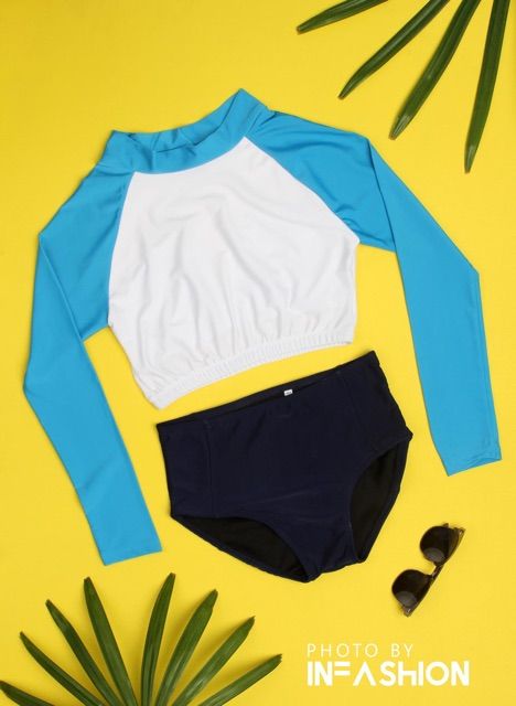 Áo bơi tay dài nữ phối 2 màu infashion