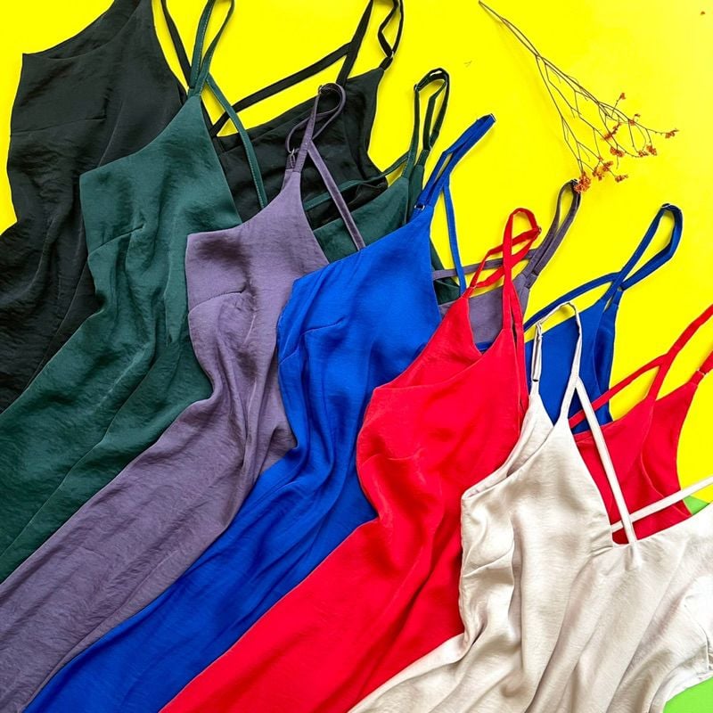 Đầm mặc nhà 2 dây lụa visco chéo cổ Infashion