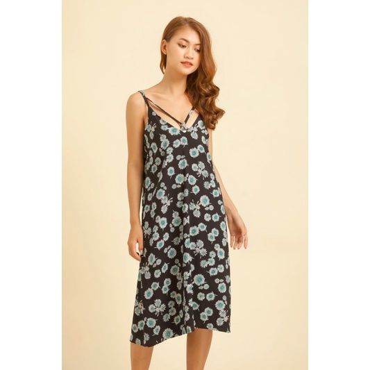 Đầm lụa hoa 2 dây Infashion