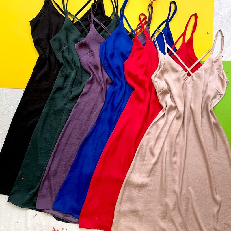 Đầm mặc nhà 2 dây lụa visco chéo cổ Infashion