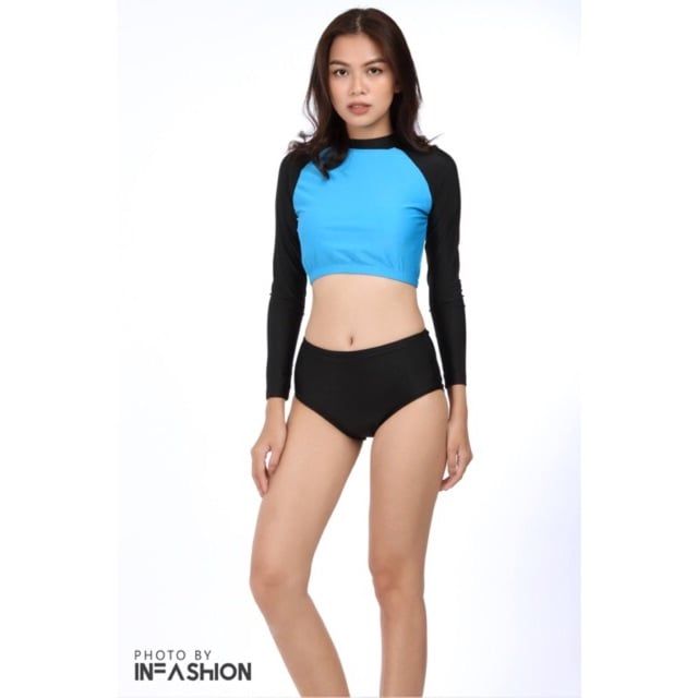 Áo bơi tay dài nữ phối 2 màu infashion