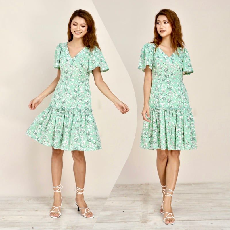 Đầm công sở đuôi cá tay tiên hoa nhí Infashion