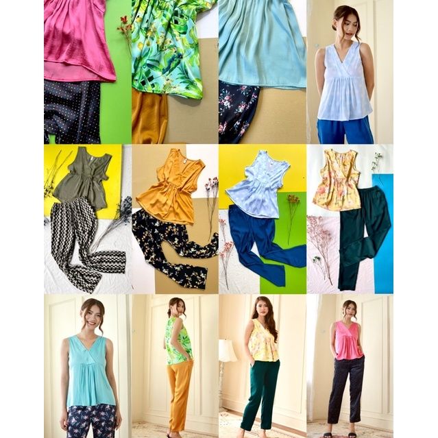 Đồ bộ quần dài mặc nhà cổ V phối màu không tay Infashion