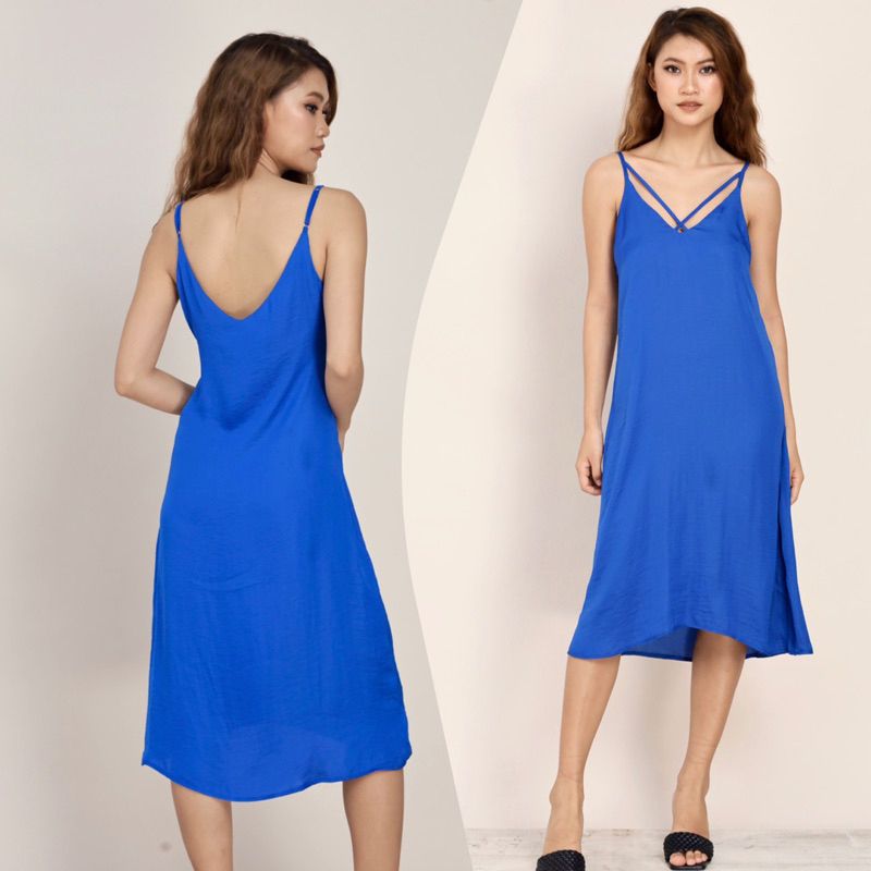 Đầm mặc nhà 2 dây lụa visco chéo cổ Infashion