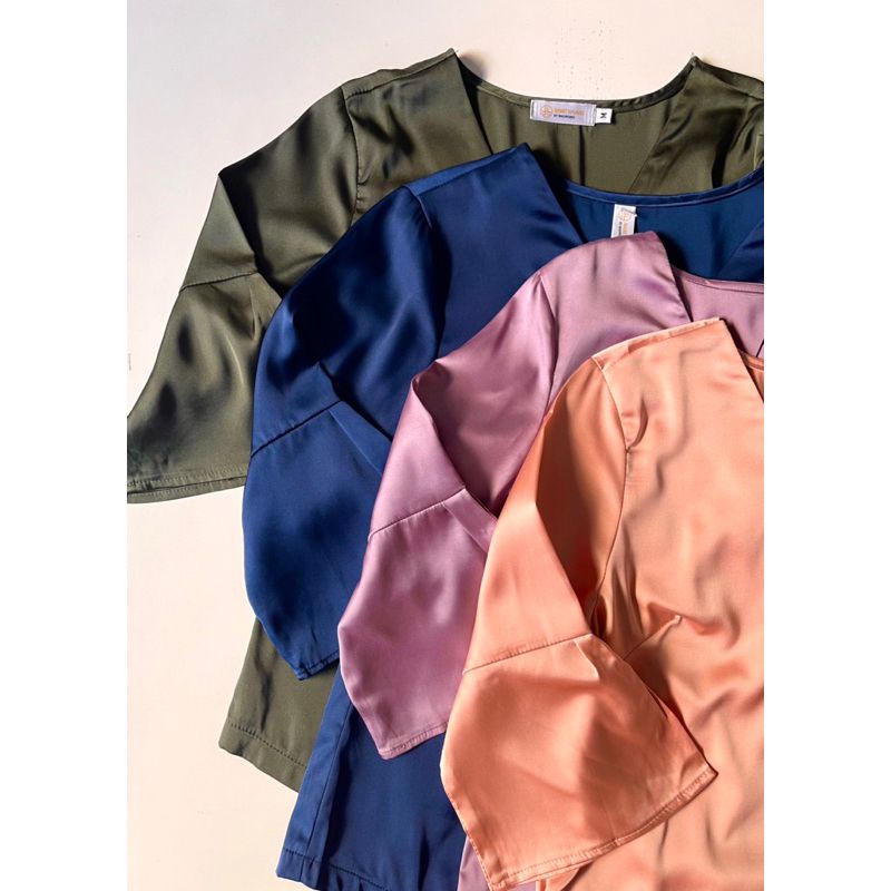Bộ dài mặc nhà lụa satin co giãn tay lỡ cổ V Infashion