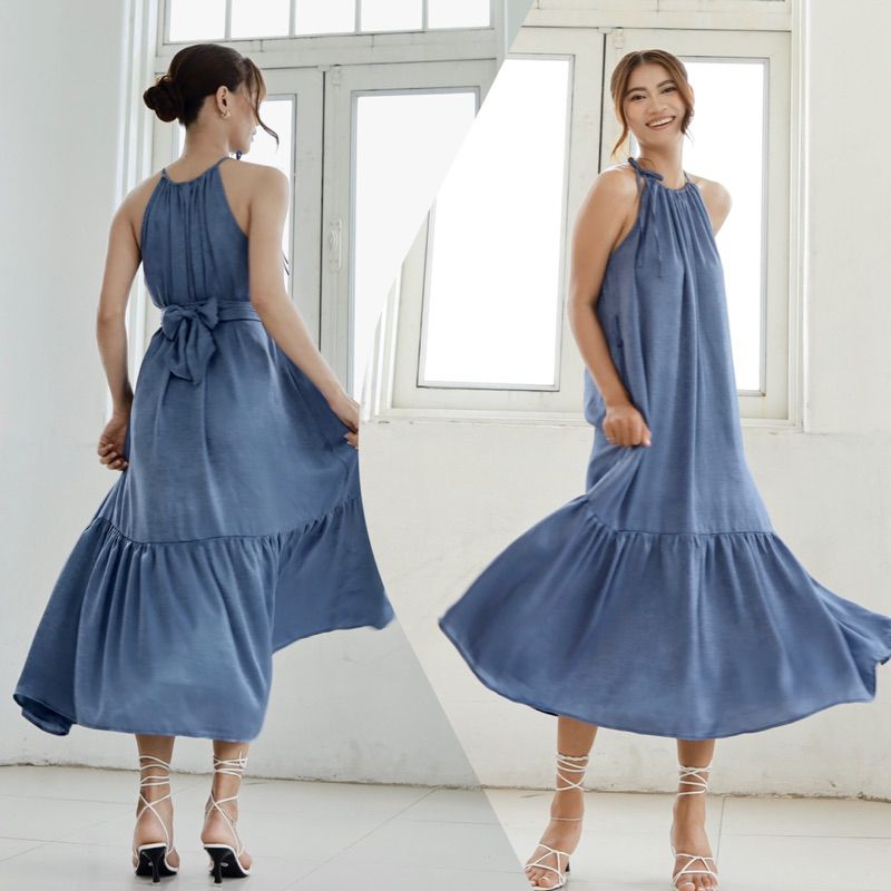 Đầm lụa maxi đi biển đuôi cá