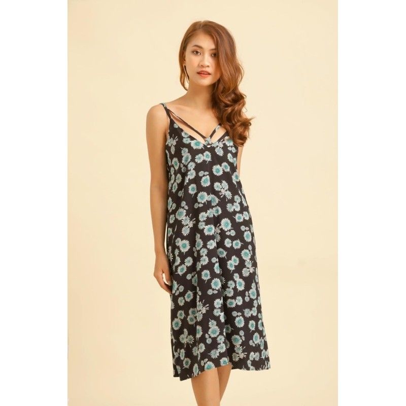 Đầm lụa hoa 2 dây Infashion