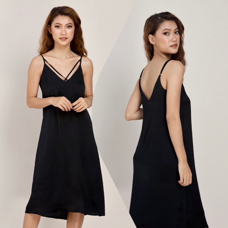 Đầm mặc nhà 2 dây lụa visco chéo cổ Infashion