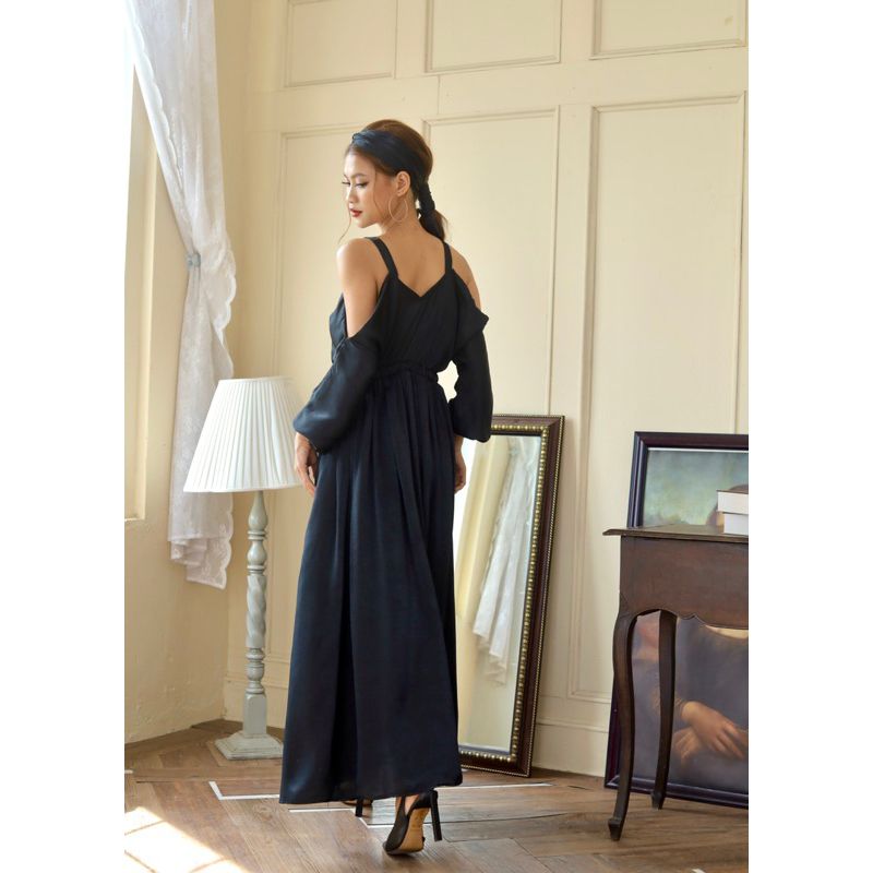 Đầm maxi tay liền trơn có kèm bút nịt và khăn turban