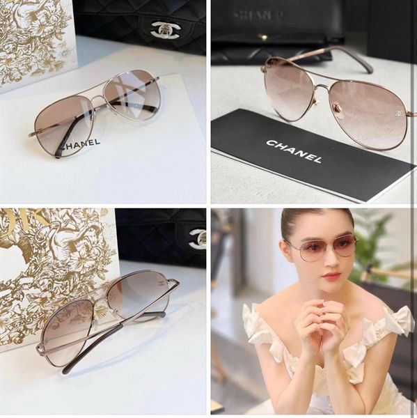  Kính Chanel Pilot Aviator Pink Gold Titanium Sunglasses CH4189TQ 