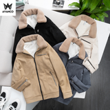 Áo khoác da lộn nam lót lông kèm cổ lông tháo rời - DLL1