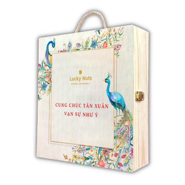 Hộp gỗ thông đựng rượu quà Tết song phụng