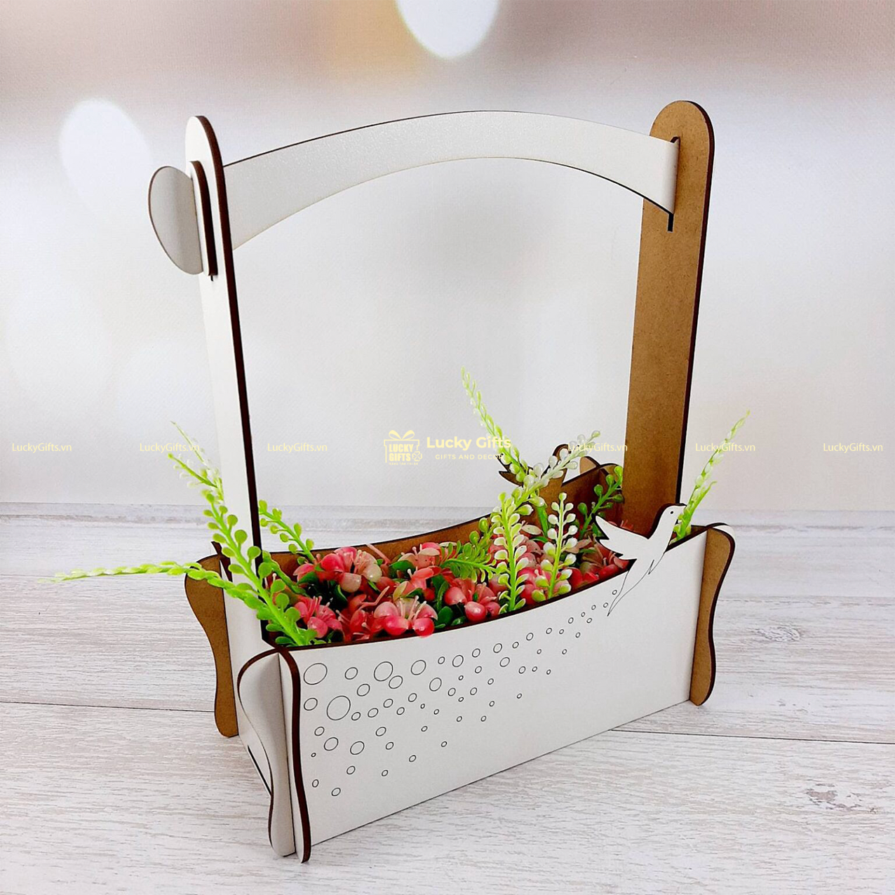 Giỏ gỗ đựng trái cây, cắm hoa làm quà tặng Lucky GH03