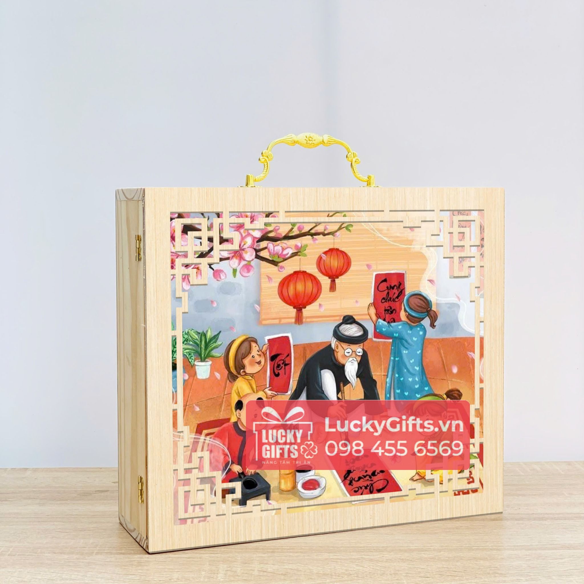 Hộp gỗ thông đựng quà Tết 2026 tết xưa - LuckyGifts