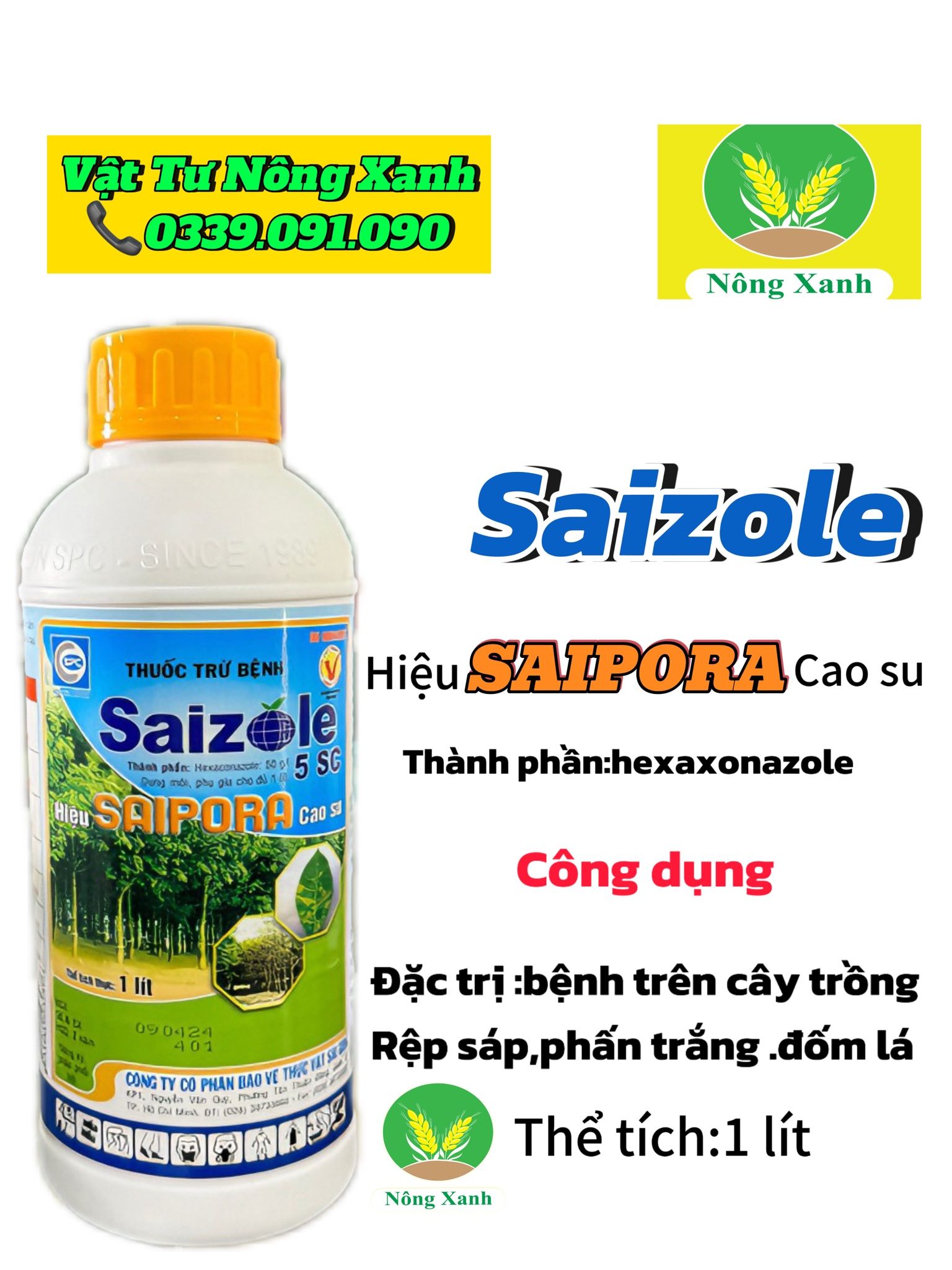 Saizole 5SC Trừ bệnh cây trồng hoạt chất hexaxonazole chai 1 lít