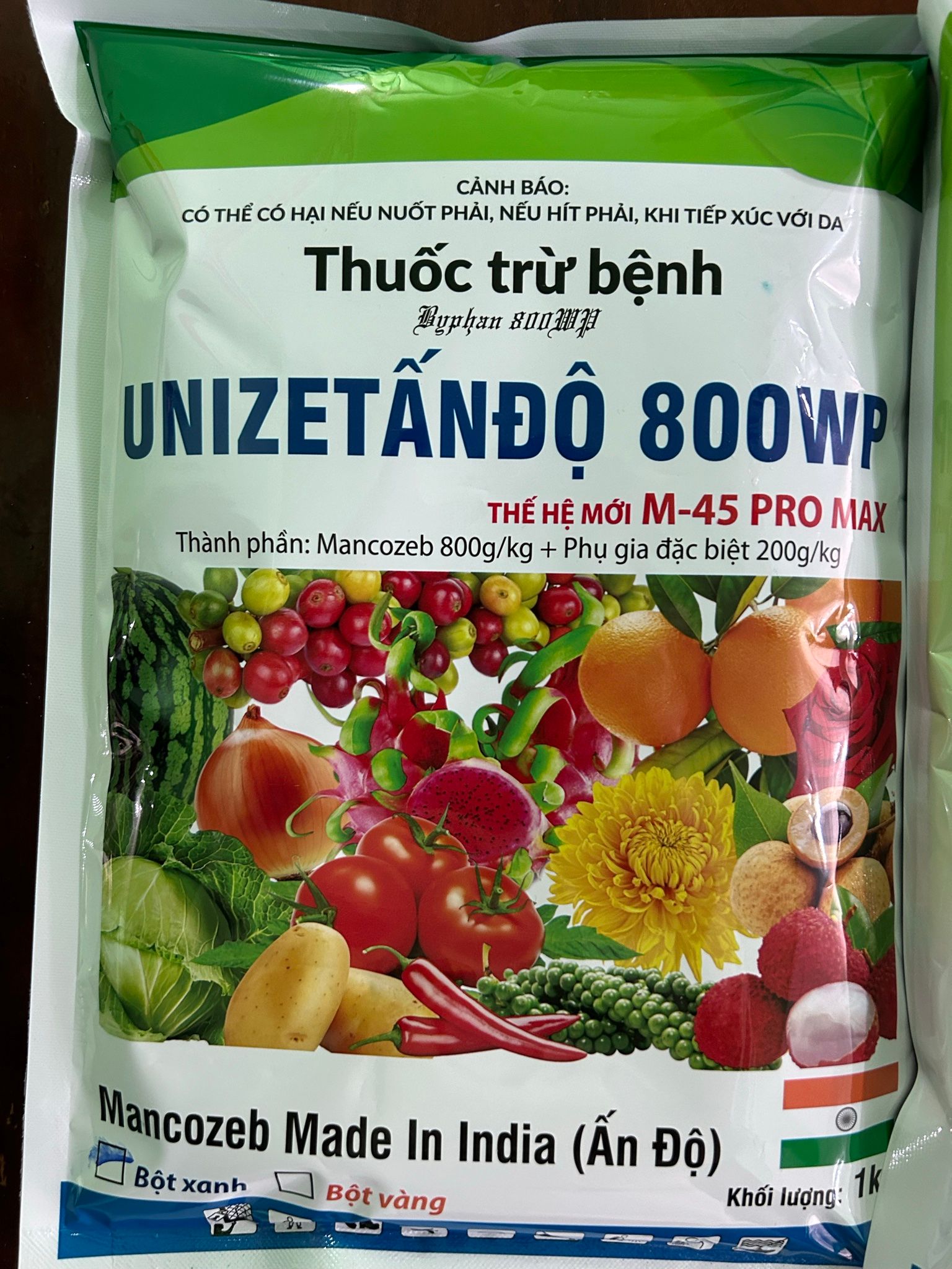 Thuốc trừ bệnh UNIZET Ấn Độ 800wp Mancozeb Bột Xanh, Đặc Trị Thán Thư, Đạo Ôn, Rỉ Sắt, Lem Lép Hạt, Thối Rễ, Mốc Sương Mai