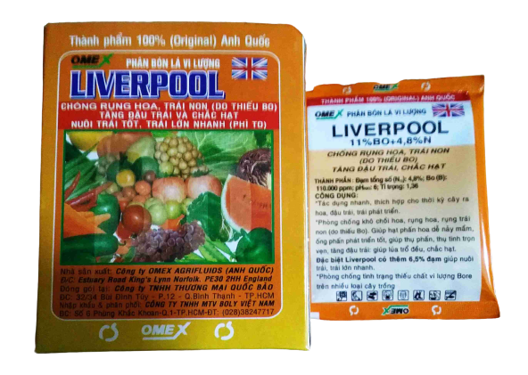 Phân Bón Lá Vi Lượng Liverpool (Anh Quốc)10ml/Gói-Chống Rụng Hoa, Trái Non( Do Thiếu Bo), Tăng Đậu Trái, Chắc Hạt