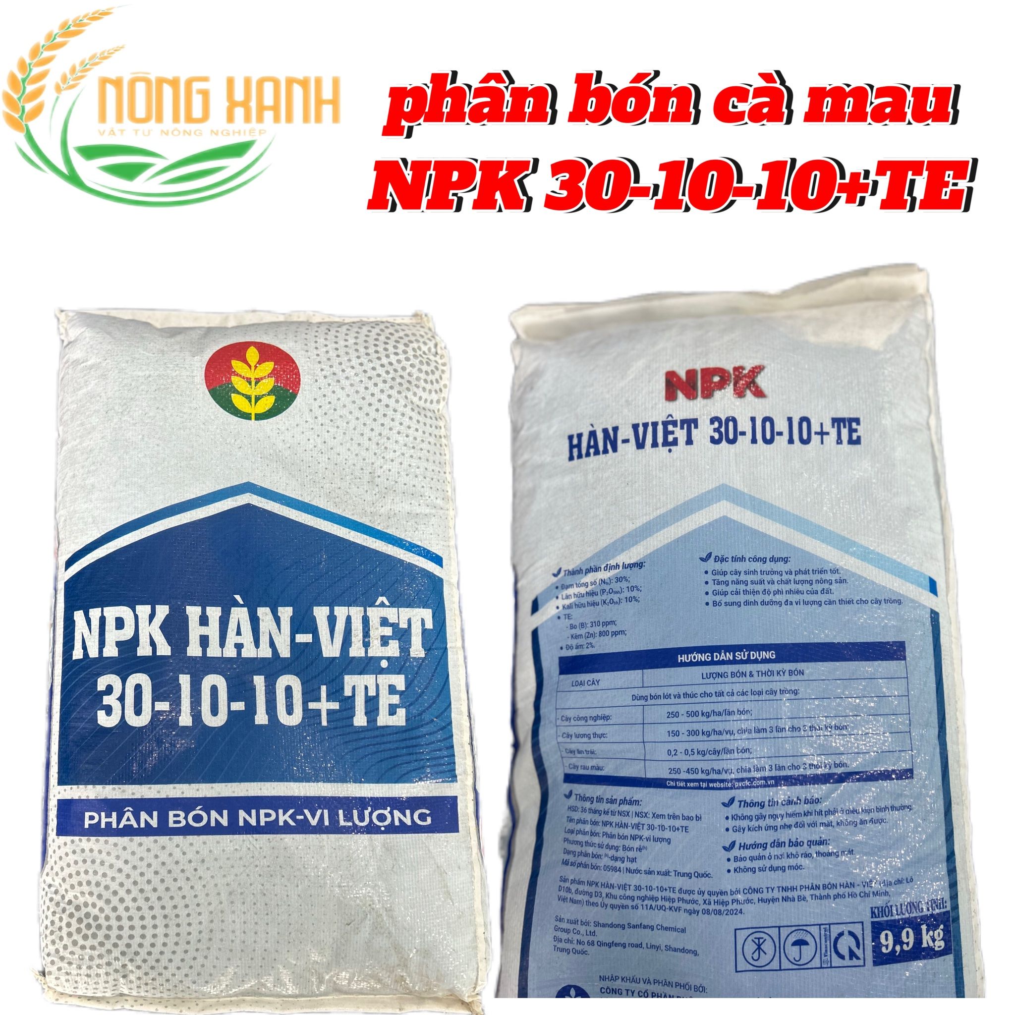 phân bón CÀ MAU NPK Hàn Việt 30-10-10 +TE bao 9.9kg