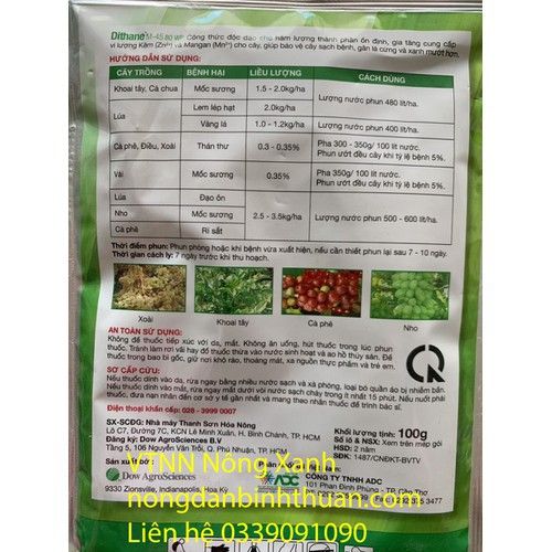 Trừ Bệnh Dithane M-45 80WP XANH - Dithane M-45 80WP 100gr