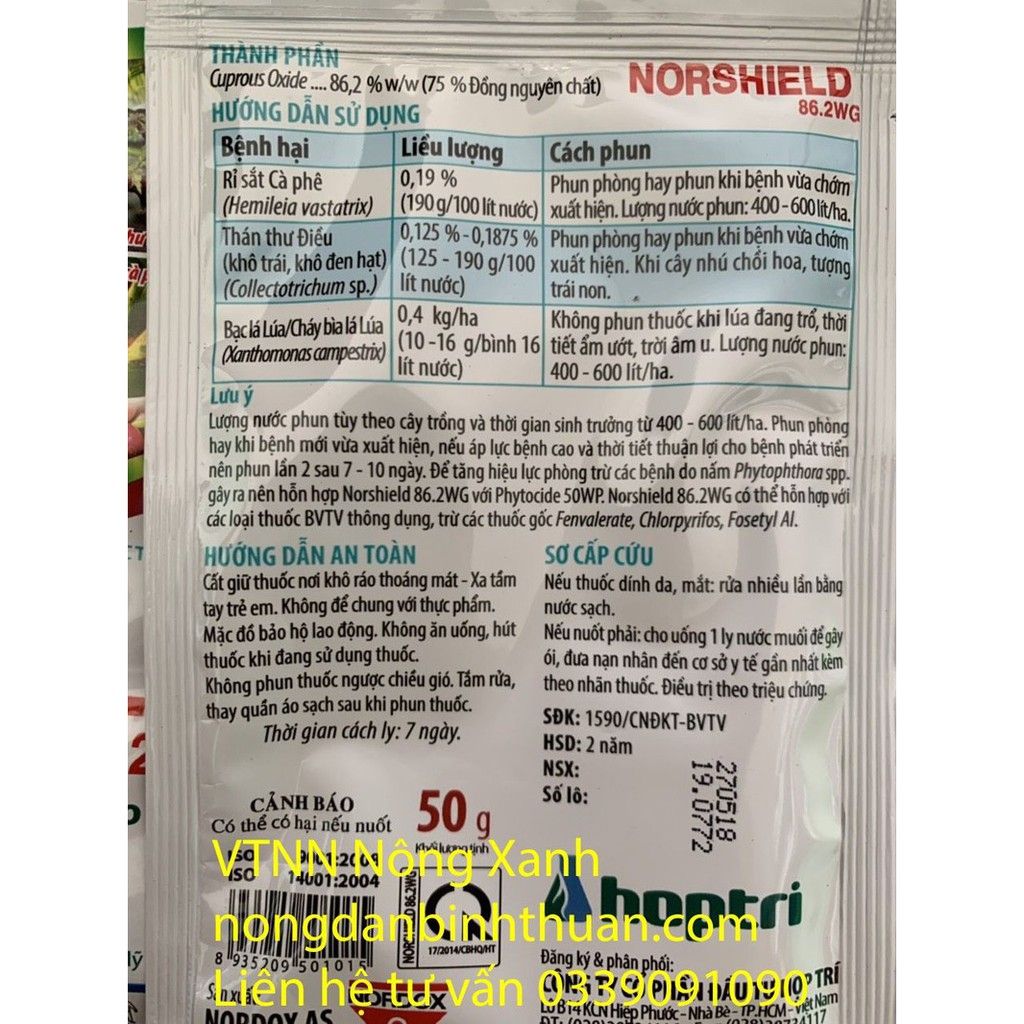 Thuốc trừ nấm bệnh cho cây NORSHIELD 86.2 WG ( Đồng Đỏ)