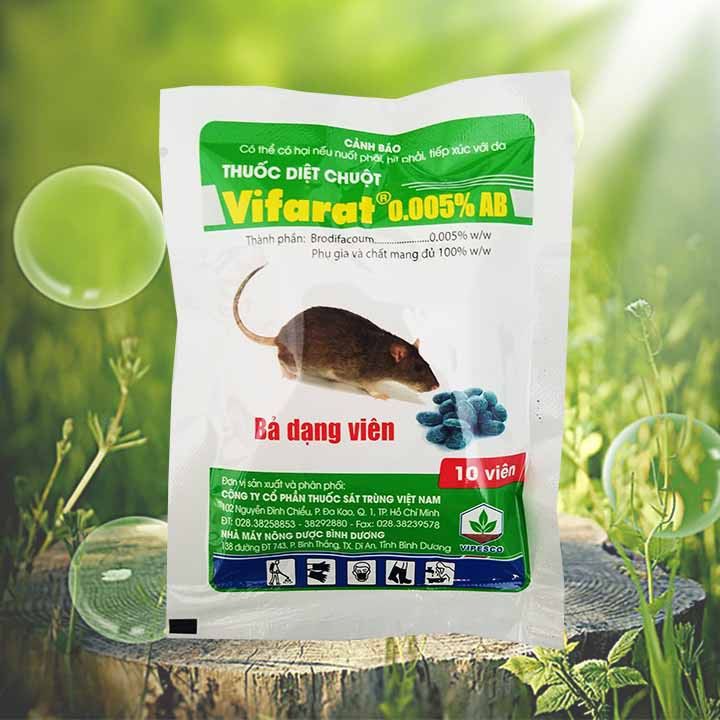 Thuốc Diệt Chuột VIFARAT 0.005%AB (gói 10 viên), thuốc diệt chuột dạng bả viên