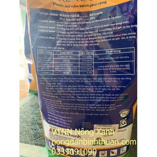 THUỐC TRỪ BỆNH CADILAC 80WP XANH 1KG