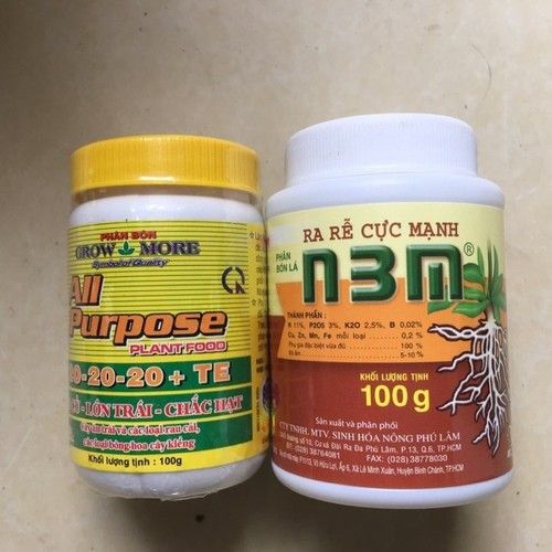 Combo phân bón Growmore 20-20-20 100gr và hũ kích rễ N3M 100gr - 20-20-20 và N3M