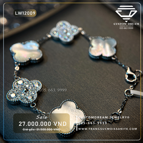 LW12009 - Lắc tay VanCleef ngọc trai kim cương thiên nhiên