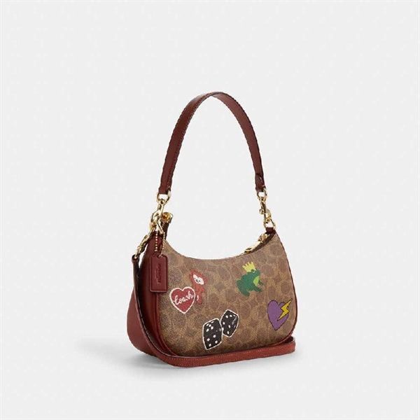 Túi Coach Teri Shoulder Bag In Signature Canvas With Sticker Print DS Brown