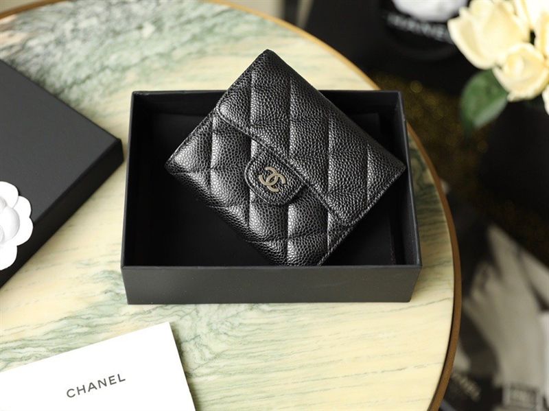 Ví - Chanel Min Wallet Gấp Ba VCN0004 Khóa Bạc DS Đen