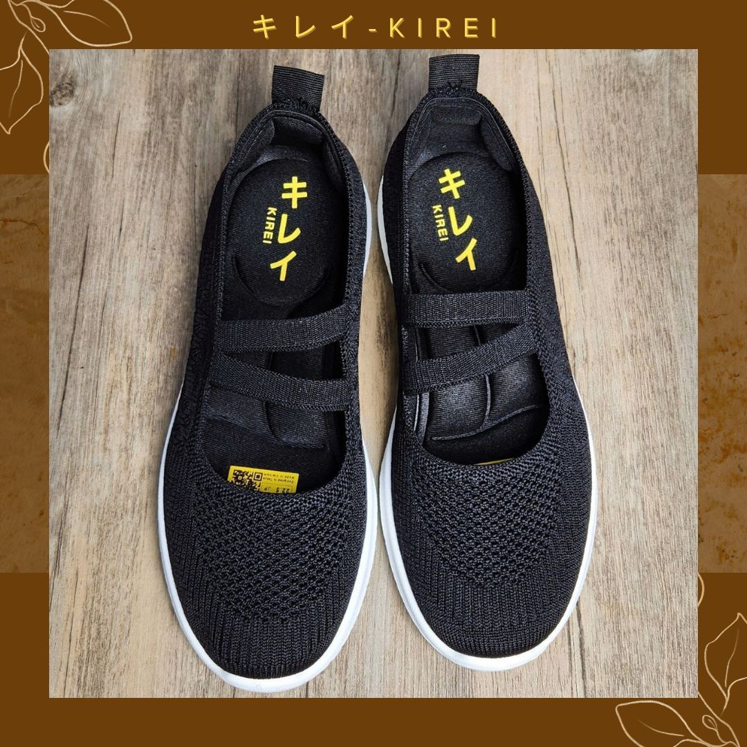 Giày Nhật búp bê Kirei walk straps knitted HD Đen