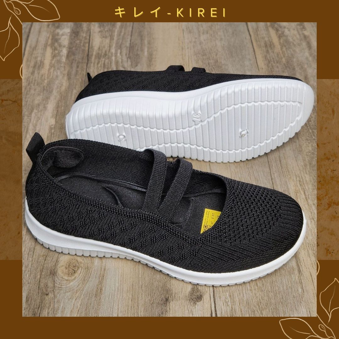 Giày Nhật búp bê Kirei walk straps knitted HD Đen