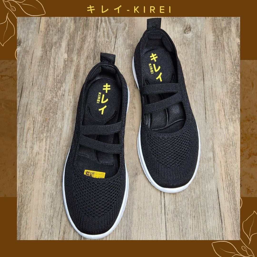 Giày Nhật búp bê Kirei walk straps knitted HD Đen