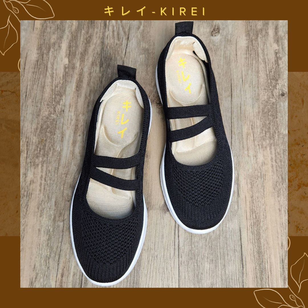 Giày Nhật búp bê Kirei walk straps knitted HD Đen