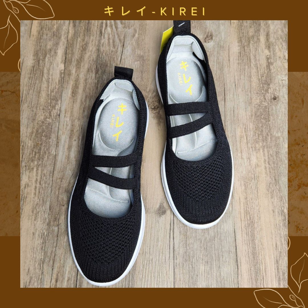 Giày Nhật búp bê Kirei walk straps knitted HD Đen