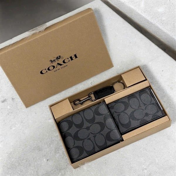 Set Ví Coach Boxed 3 In 1 Wallet Gift Set In Signature Canvas DS Black