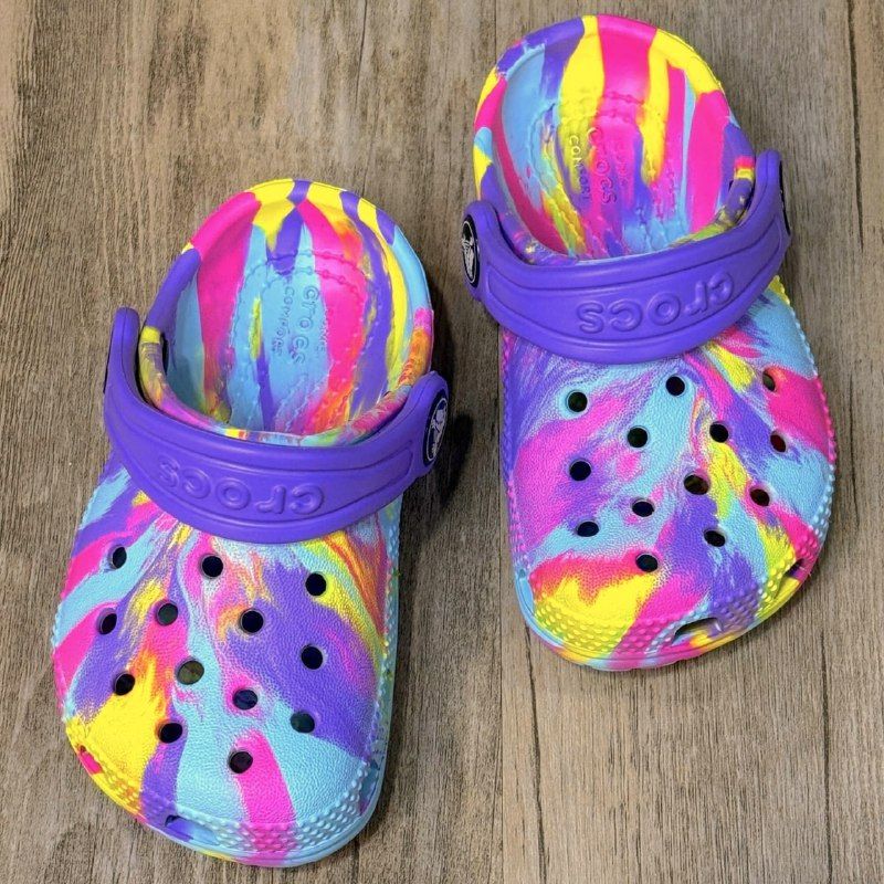 Dép Crocs Kid Classic Clog Loang HN Purple/Pink