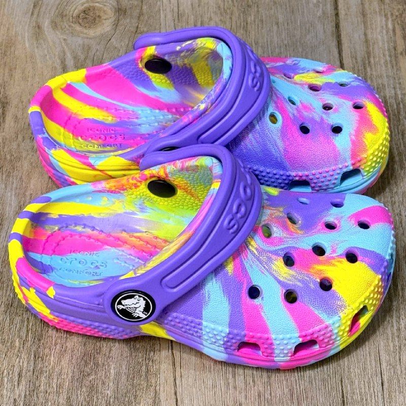 Dép Crocs Kid Classic Clog Loang HN Purple/Pink