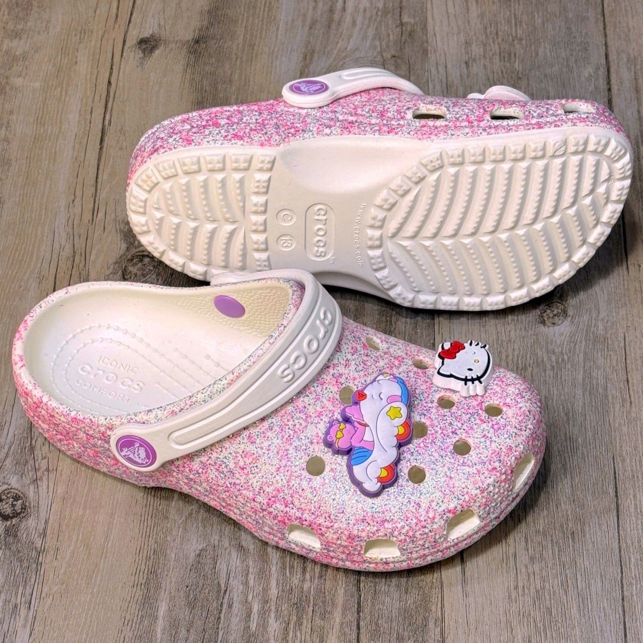 Dép Crocs Kid Clog Glitter HN White/Pink